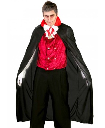 CAPA VAMPIRO NEGRA CON CUELLO ROJO Y NEGRO