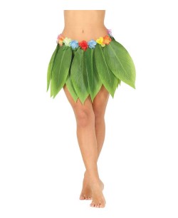FALDA HAWAIANA DE HOJAS VERDES 38CM