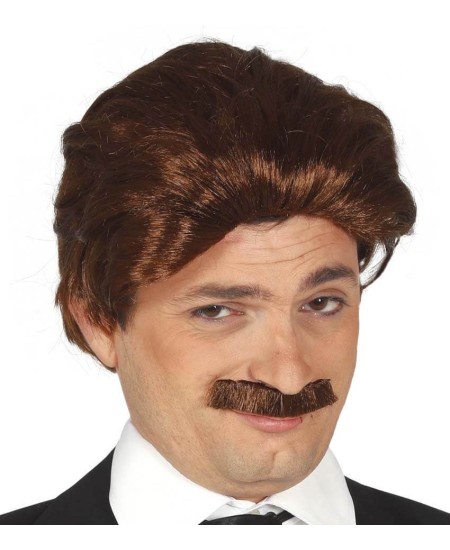 PELUCA HOMBRE REPEINADO CASTAÑA CON BIGOTE