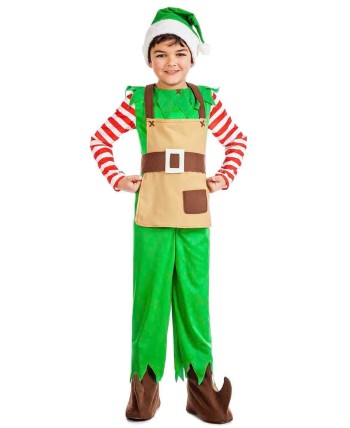 DISFRAZ DE ELFO NAVIDEÑA CON MANDIL PARA NIÑO