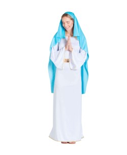 DISFRAZ DE VIRGEN MARIA BLANCO VELO AZUL ECONOMICO