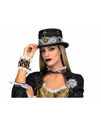CHISTERA NEGRA PUNTILLA BLANCA MUJER STEAMPUNK