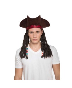 SOMBRERO PIRATA TRICORNIO MARRON CON RASTAS DELUXE