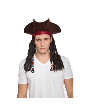 SOMBRERO PIRATA TRICORNIO MARRON CON RASTAS DELUXE