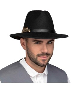SOMBRERO VAQUERO NEGRO DECO PUNTAS ORO ALA PLANA DELUXE