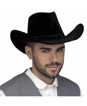 SOMBRERO VAQUERO NEGRO CINTA A JUEGO DELUXE