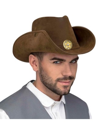 SOMBRERO VAQUERO MARRON CAWBOY TACHUELA FRONTAL DELUXE