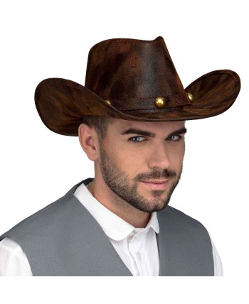 SOMBRERO VAQUERO MARRON DESGASTADO TACHUELAS DELUXE