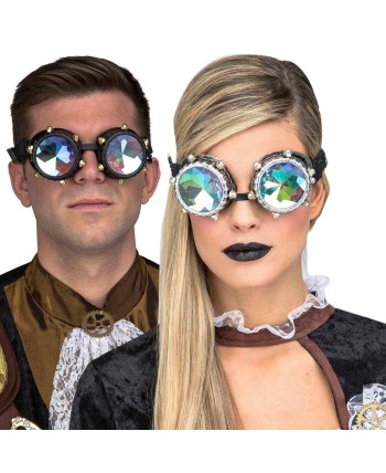 GAFAS PLATA CRISTAL HOLOGRAMA TACHUELAS STEAMPUNK