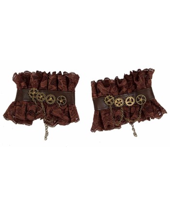 MUÑEQUERAS STEAMPUNK MECANISMOS PUNTILLA MARRON