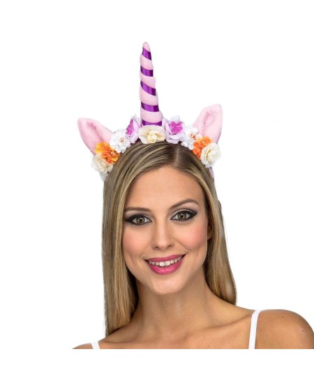 DIADEMA UNICORNIO MALVA CON FLORES