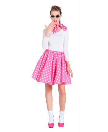 FALDA ROSA LUNAR BLANCO AÑOS 50 ECONOMICA