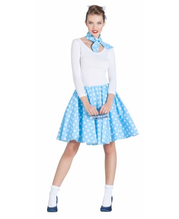 FALDA AZUL LUNAR BLANCO AÑOS 50 ECONOMICA