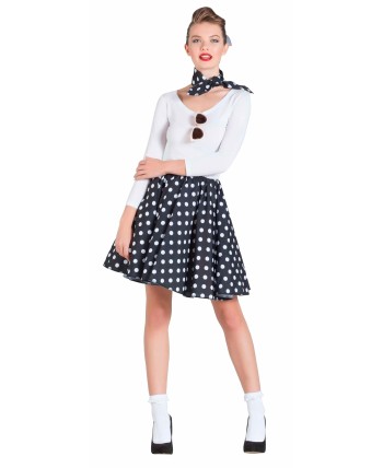 FALDA NEGRA LUNAR BLANCO AÑOS 50 ECONOMICA
