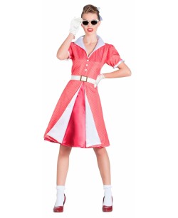 DISFRAZ DE PIN UP AÑOS 50 ROJO CON LUNARES