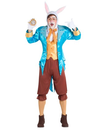 DISFRAZ DE CONEJO BLANCO ALICIA CASACA AZUL PARA HOMBRE