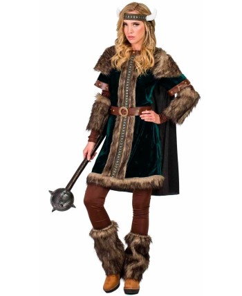 DISFRAZ DE VIKINGA VERDE CON CAPA CORTA