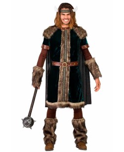 DISFRAZ DE VIKINGO VERDE CON CAPA CORTA PARA HOMBRE