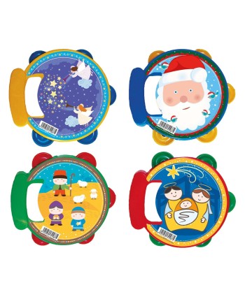 PANDERETA PEQUEÑA PLASTICO DIBUJOS NAVIDAD