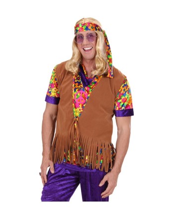 CHALECO HIPPIE FLECOS MARRON