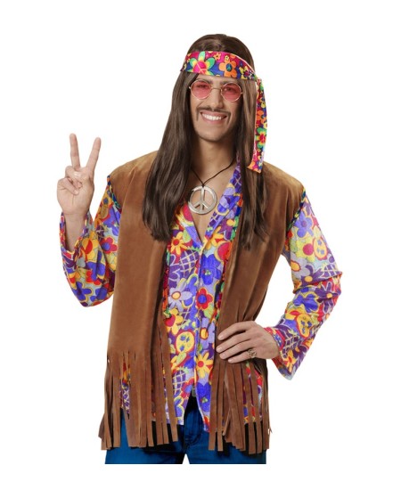 CHALECO HIPPIE FLECOS MARRON