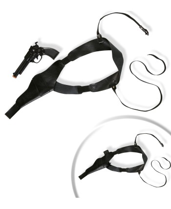 SOBAQUERA SIMILPIEL CON REVOLVER NEGRO PLÁSTICO