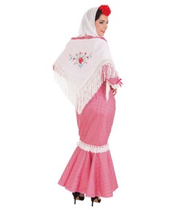 MANTON BLANCO DE SEVILLANA CON FLORES BORDADAS MEDIANO 2