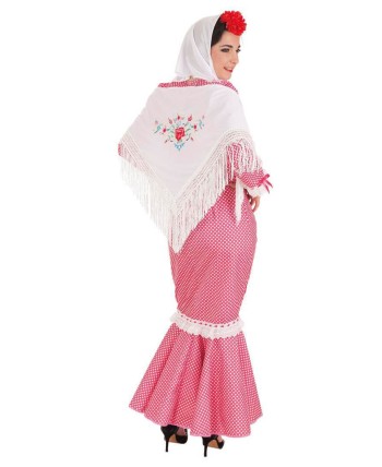 MANTON BLANCO DE SEVILLANA CON FLORES BORDADAS MEDIANO