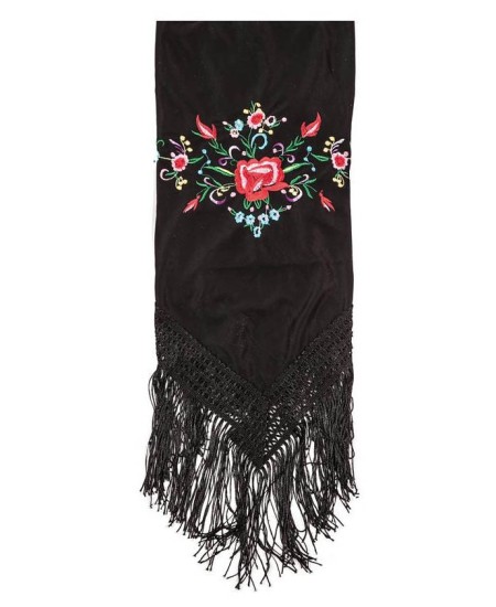 MANTON NEGRO DE SEVILLANA CON FLORES BORDADAS GRANDE