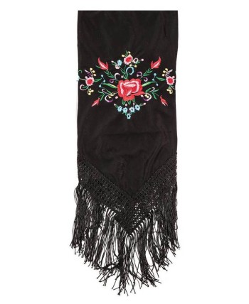 MANTON NEGRO DE SEVILLANA CON FLORES BORDADAS GRANDE