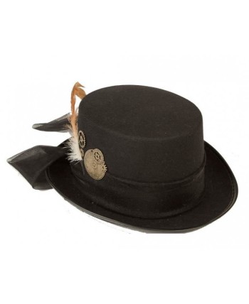 CHISTERA NEGRA PLUMA NEGRA Y BLANCA STEAMPUNK