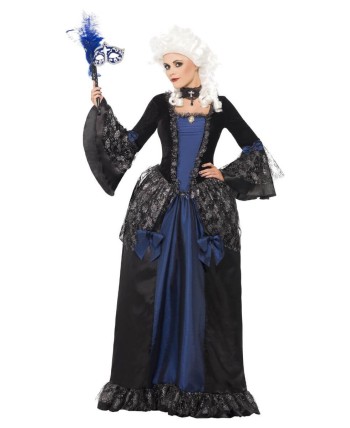 DISFRAZ DE MARQUESA BARROCA AZUL Y NEGRO