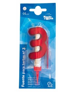 VELA Nº3 ROJA FUENTE PARA TARTAS
