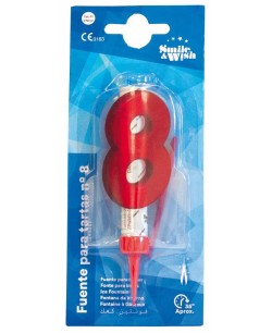 VELA Nº8 ROJA FUENTE PARA TARTAS