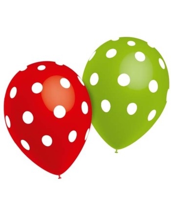 GLOBOS COLORES CON LUNARES BLANCOS 8 UNIDADES