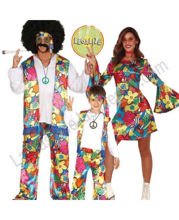DISFRAZ GRUPO HIPPIES FLORES