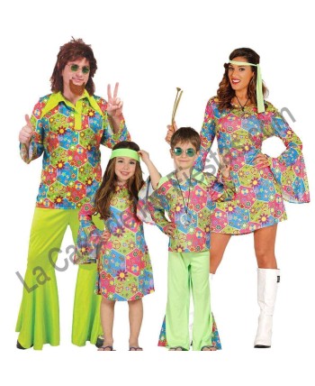 DISFRAZ GRUPO HIPPIES VERDE
