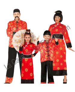 DISFRAZ GRUPO CHINOS ROJOS DECORADOS
