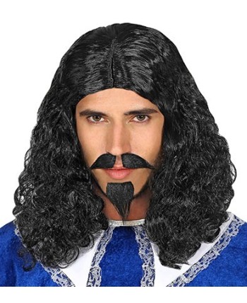 PELUCA MOSQUETERO MORENA CON BIGOTE Y PERILLA