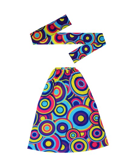 CONJUNTO HIPPIE POLAINAS Y CINTA CIRCULOS AZULES