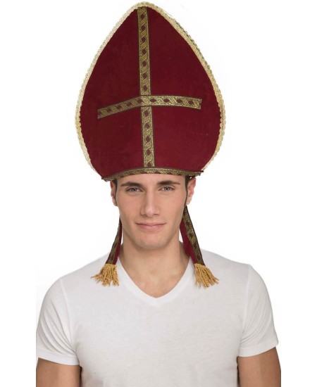 SOMBRERO PAPA GRANATE CON CRUZ DORADA