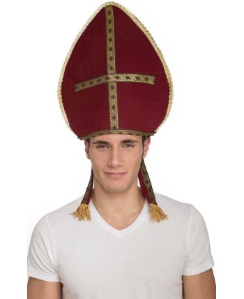SOMBRERO PAPA GRANATE CON CRUZ DORADA