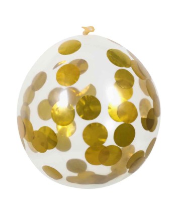 BOLSA 5 GLOBOS TRANSPARENTES CON CONFETTI DORADO