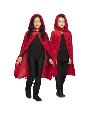 CAPA DE TERCIOPELO ROJA CON CAPUCHA INFANTIL