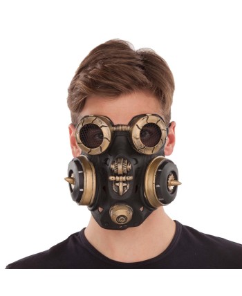 CARETA SIN FRENTE STEAMPUNK NEGRA Y DORADA