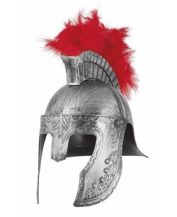 CASCO ROMANO CENTURION PLATEADO PLUMAS ROJAS