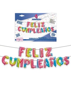 GLOBOS FELIZ CUMPLEAÑOS GUIRNALDA COLORES