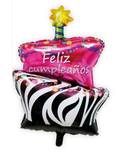 GLOBO DE FOIL TARTA DE CUMPLEAÑOS ROSA