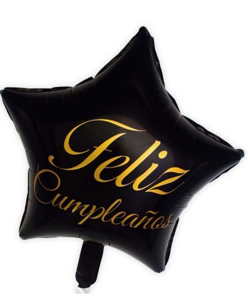 GLOBO DE FOIL ESTRELLA NEGRA FELIZ CUMPLEAÑOS