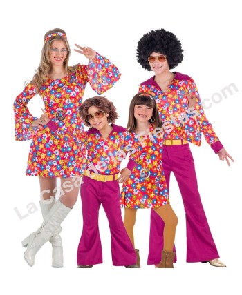 DISFRAZ GRUPO HIPPIES ROSAS